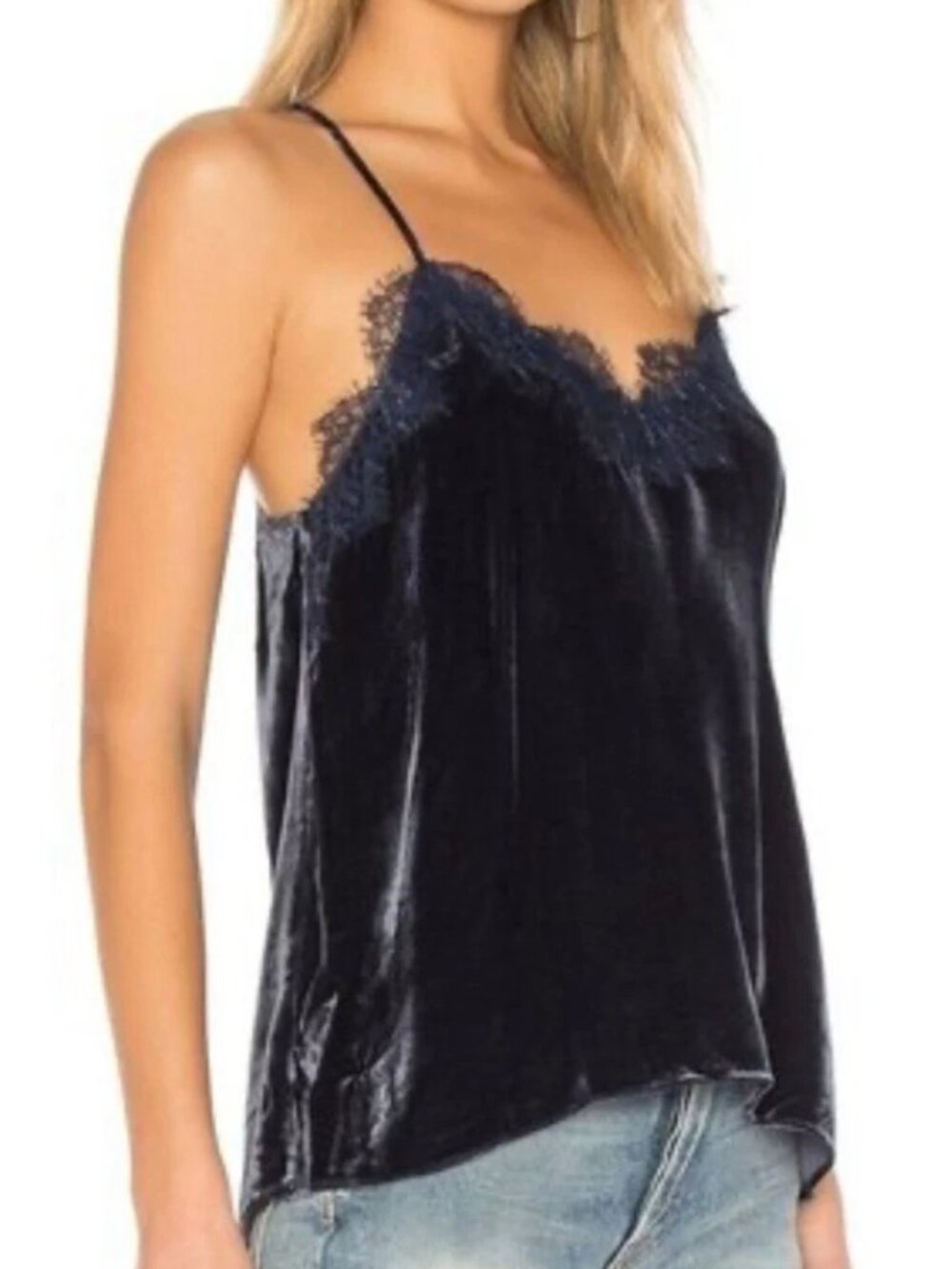 Love Johnny Was A-Line Top S Velvet Cami, Spaghetti Strap, Racer Bk, EyelashTrim